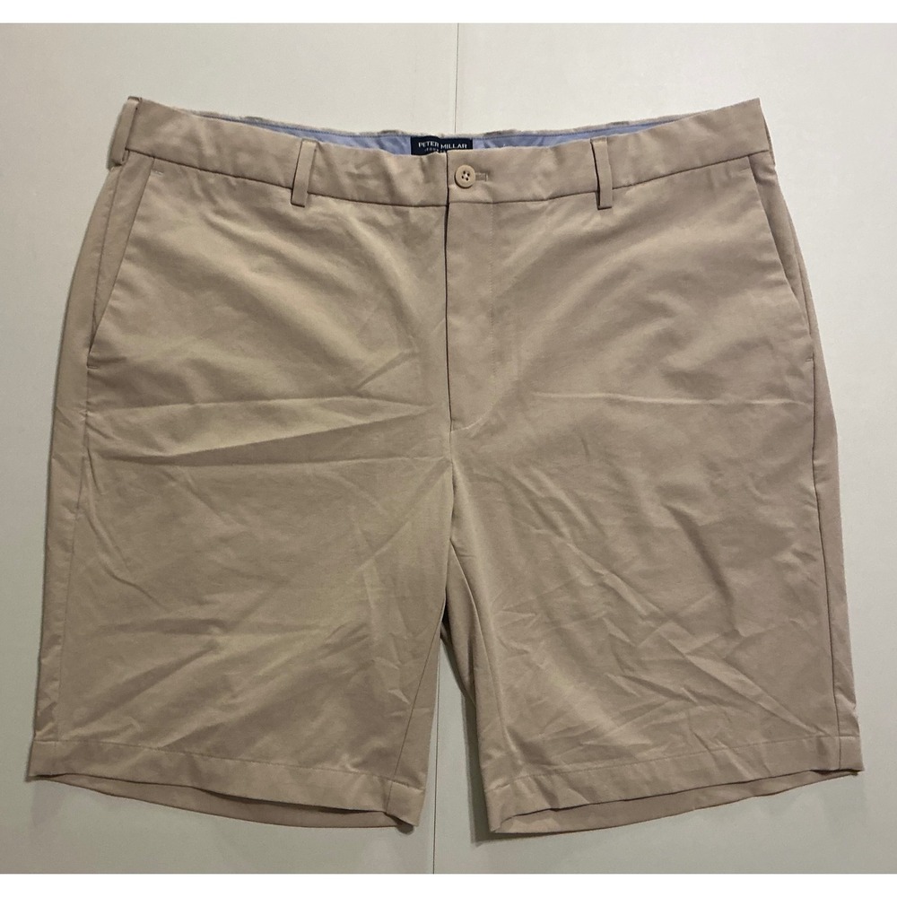 Peter Millar Crown Crafted Mens 38 Khaki Tan Performance Golf Shorts Preppy - Picture 1 of 8